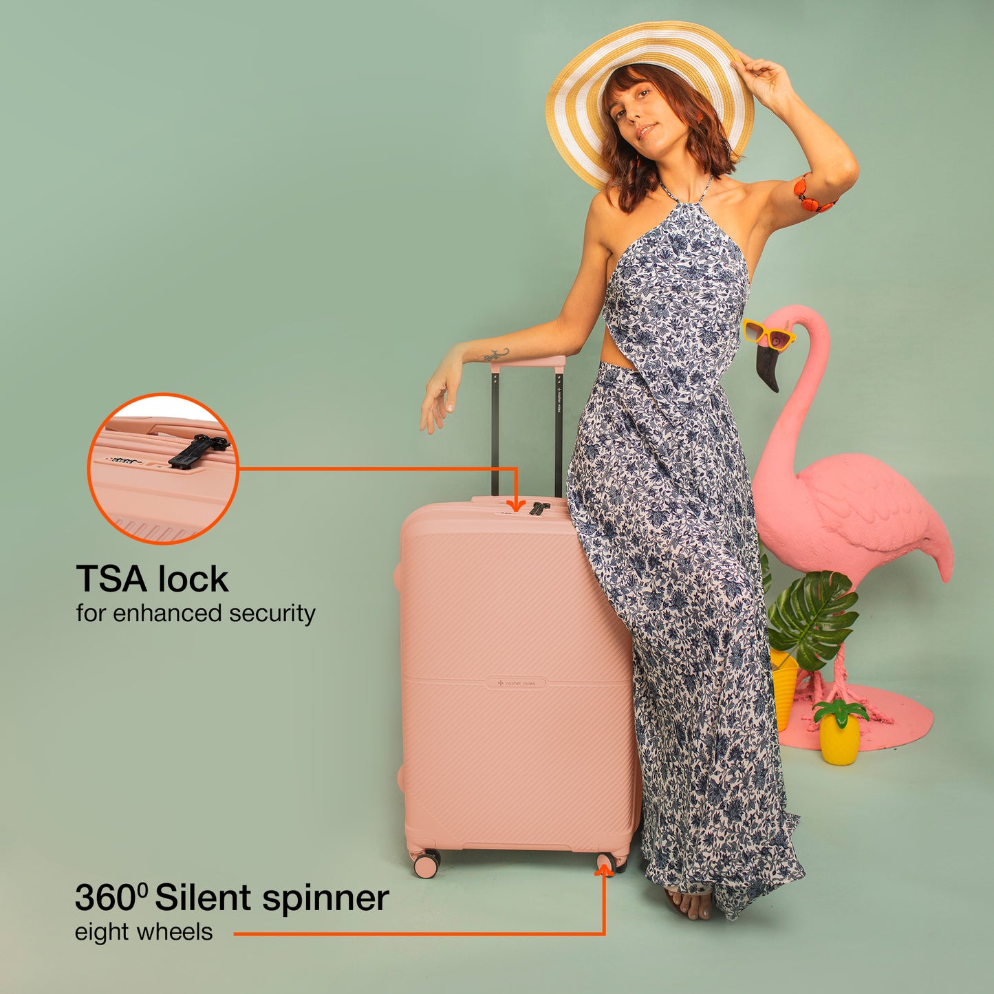 Nasher Miles Hawaii TSA Lock and Anti-Theft Hard-Sided Polypropylene Check-in Luggage Peach 28 inch |75 Trolley Bag | Suitcase