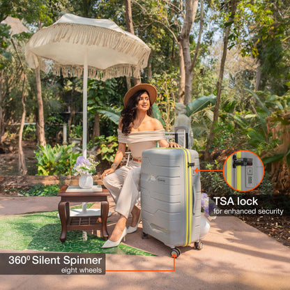 Nasher Miles Cannes Hard-sided Polypropylene Check-In Luggage Grey Neon Green 24 inch | 65 cm Medium Trolley bag