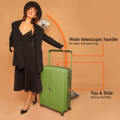 Nasher Miles Dubai TSA Lock Hard-Sided Polypropylene Check-in Luggage 24 inch | 65cm | 8 Wheels Medium Trolley Bag for Travel | Suitcase (Green Brown)