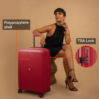 Nasher Miles Antwerp Hard-Sided Polypropylene Check-in Luggage 24 inch | 65cm TSA Lock 8 Wheels & Expander Medium Trolley Bag for Travel | Suitcase (Maroon)