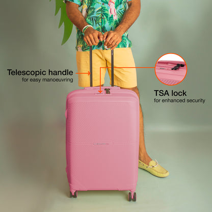 Nasher Miles Hawaii TSA Lock and Anti-Theft Hard-Sided Polypropylene Check-in Luggage Pink 24 inch |65 Trolley Bag | Suitcase