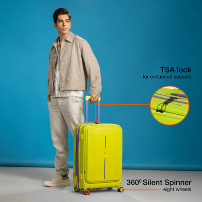 Nasher Miles Alexandria Hard-Sided Polypropylene TSA Lock Check-in Luggage 24 inch | 65cm | 8 Wheels Medium Trolley Bag for Travel | Suitcase (Green Purple)