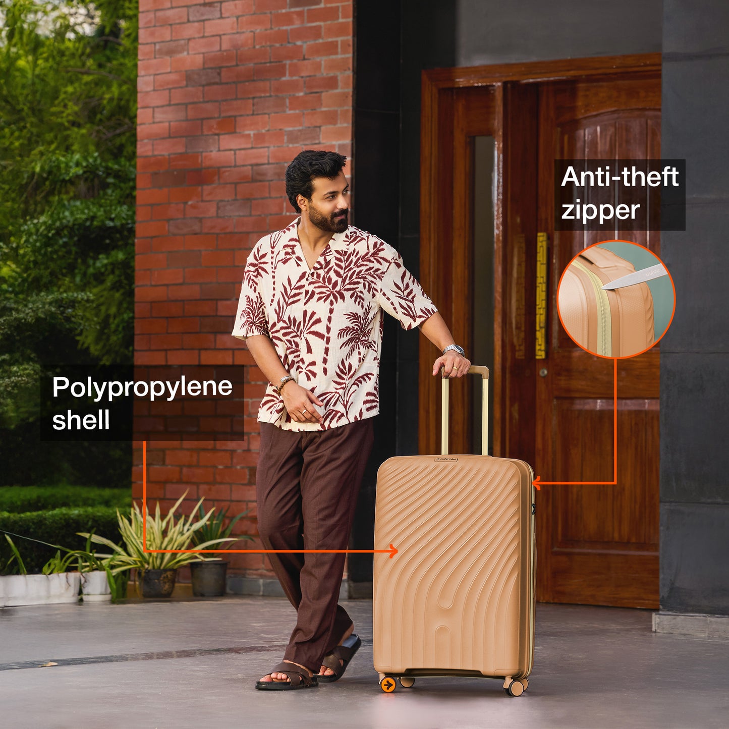 Nasher Miles Capri Hard-Sided Polypropylene Check-in Luggage 28 inch | 75cm | 8 Wheels Large Trolley Bag for Travel | Suitcase (Champagne & RoseGold)