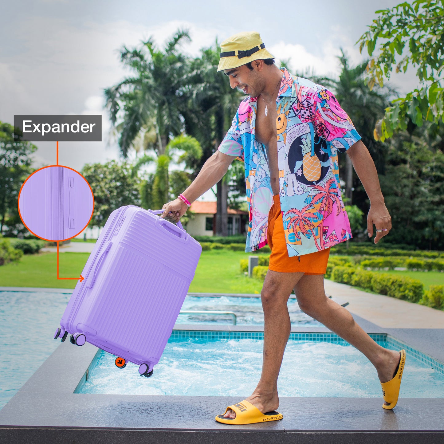 Nasher Miles Krabi Expander Hard-Sided Polypropylene Check-in Luggage Pastel Purple 24 inch |65 Trolley Bag