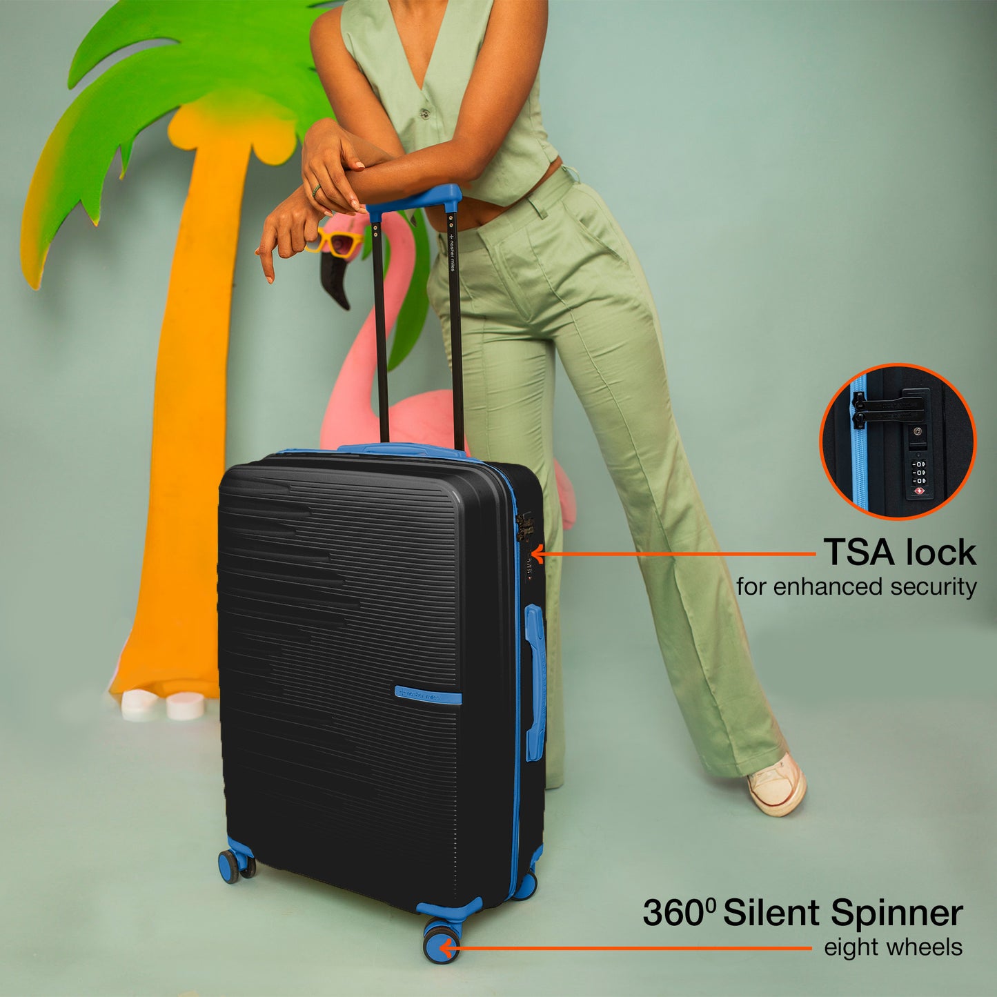 Nasher Miles Havelock TSA Lock and Anti-Theft Hard-Sided Polypropylene Check-in Luggage Black 28 inch |75 Trolley Bag | Suitcase