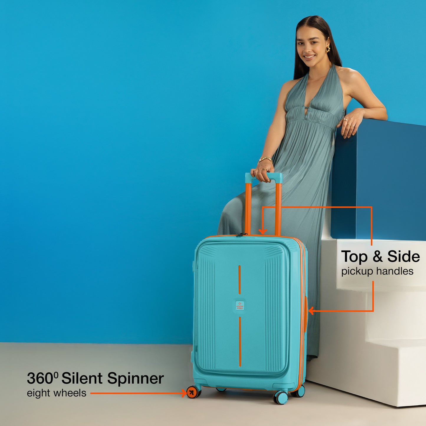 Nasher Miles Alexandria Hard-Sided Polypropylene TSA Lock Check-in Luggage 28 inch | 75cm | 8 Wheels Large Trolley Bag for Travel | Suitcase (Teal Peach)