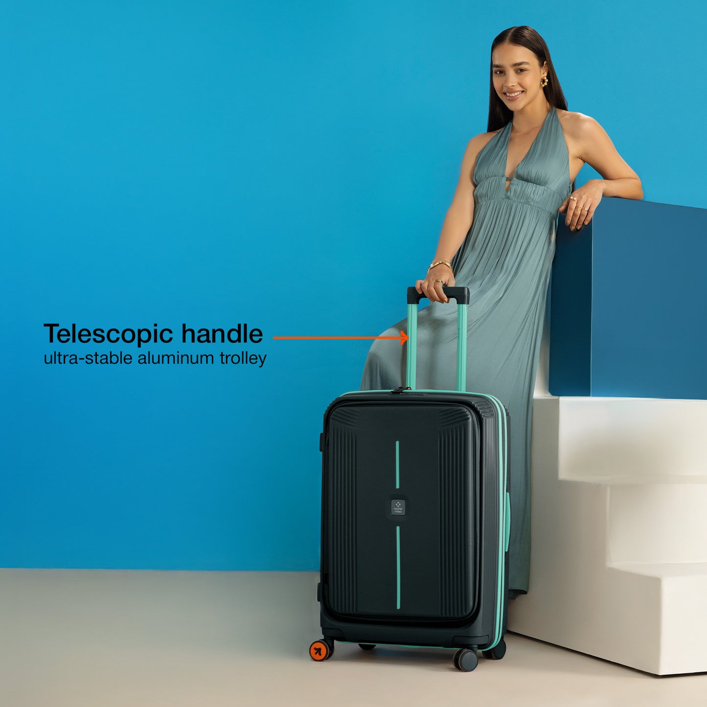 Nasher Miles Alexandria Hard-Sided Polypropylene TSA Lock Check-in Luggage 24 inch | 65cm | 8 Wheels Medium Trolley Bag for Travel | Suitcase (Grey Teal)