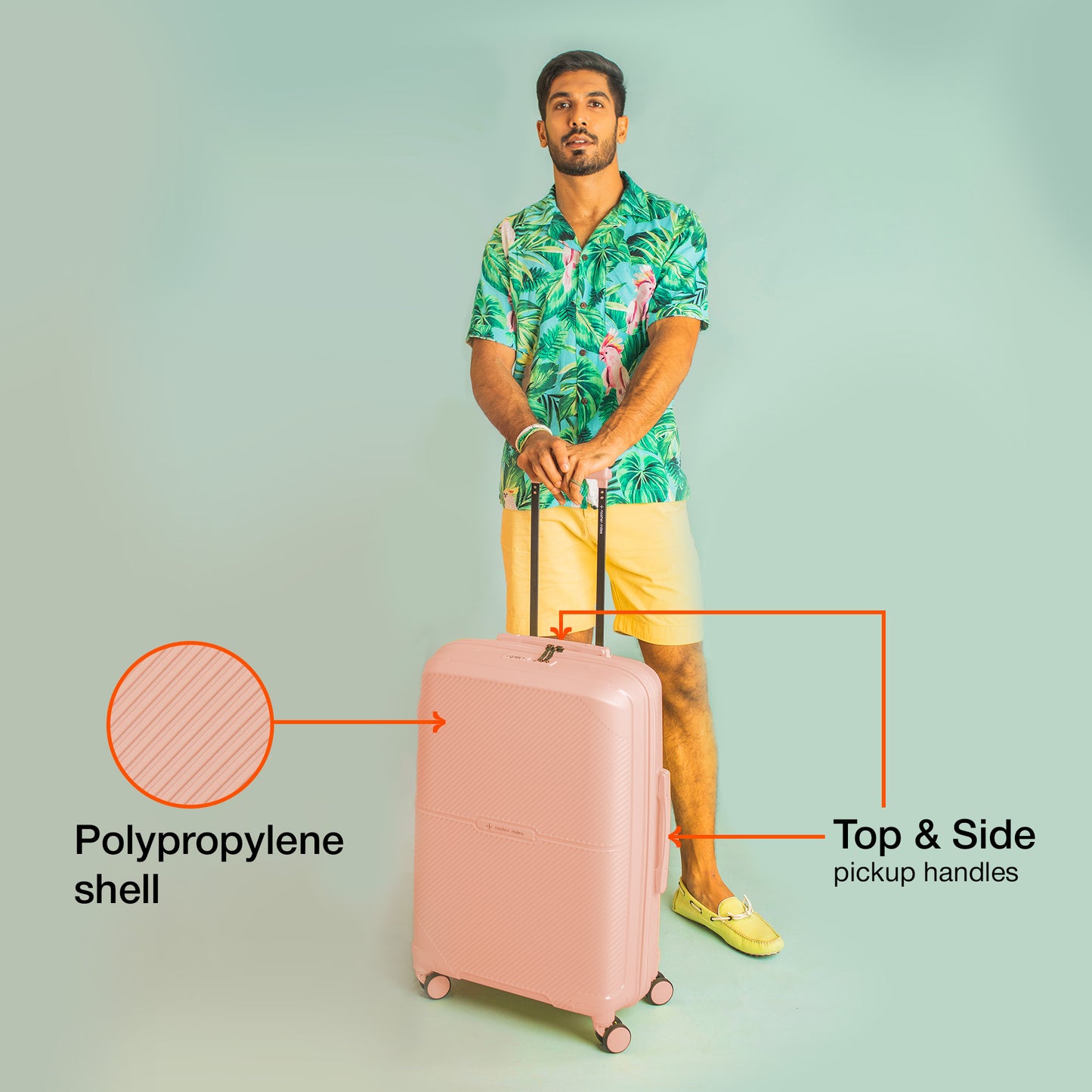 Nasher Miles Hawaii TSA Lock and Anti-Theft Hard-Sided Polypropylene Check-in Luggage Peach 24 inch |65 Trolley Bag | Suitcase