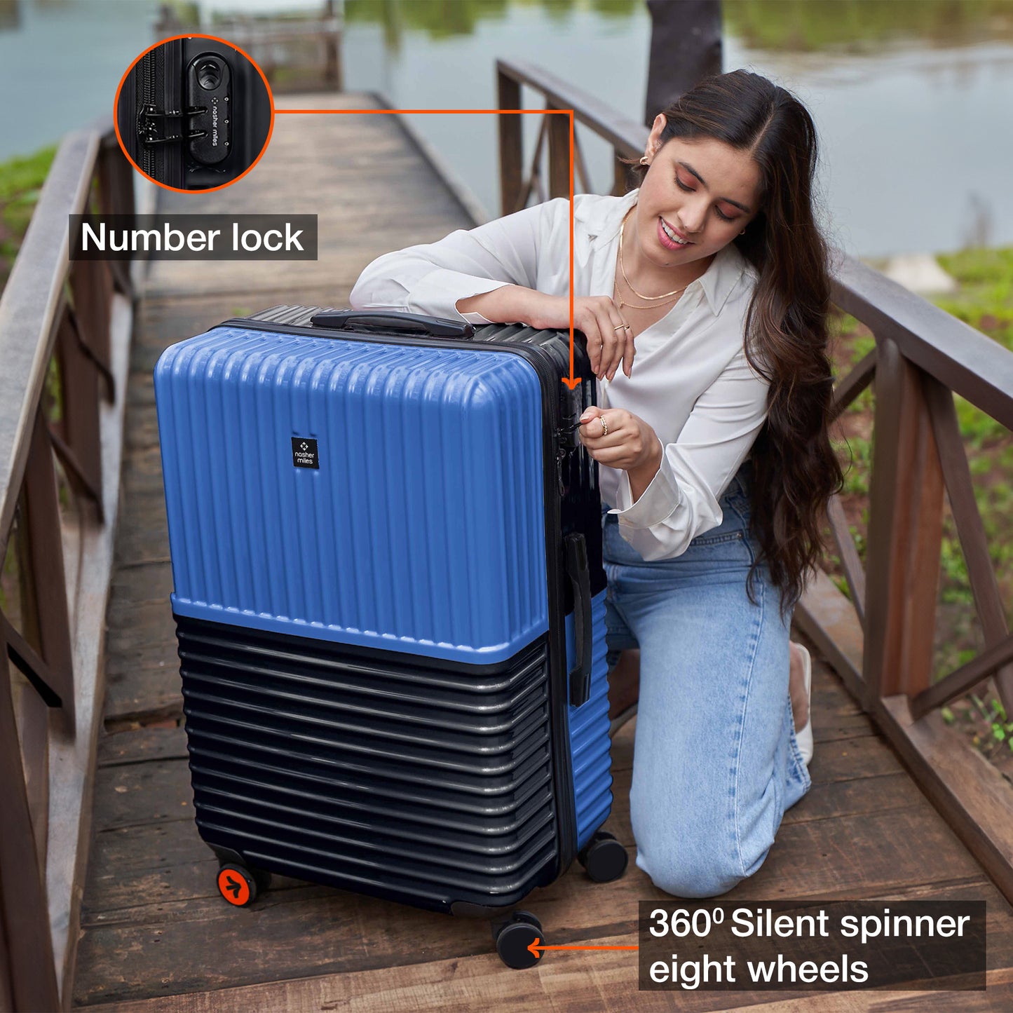 Nasher Miles Istanbul Hard-Sided ABS and PC Check-in Luggage 24 inch | 65cm | 8 Wheels Medium Trolley Bag for Travel | Suitcase (Dark Blue)