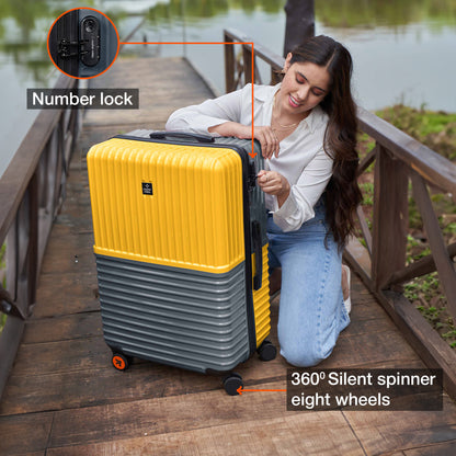 Nasher Miles Istanbul Hard-Sided ABS and PC Check-in Luggage 24 inch | 65cm | 8 Wheels Medium Trolley Bag for Travel | Suitcase (Yellow Grey)