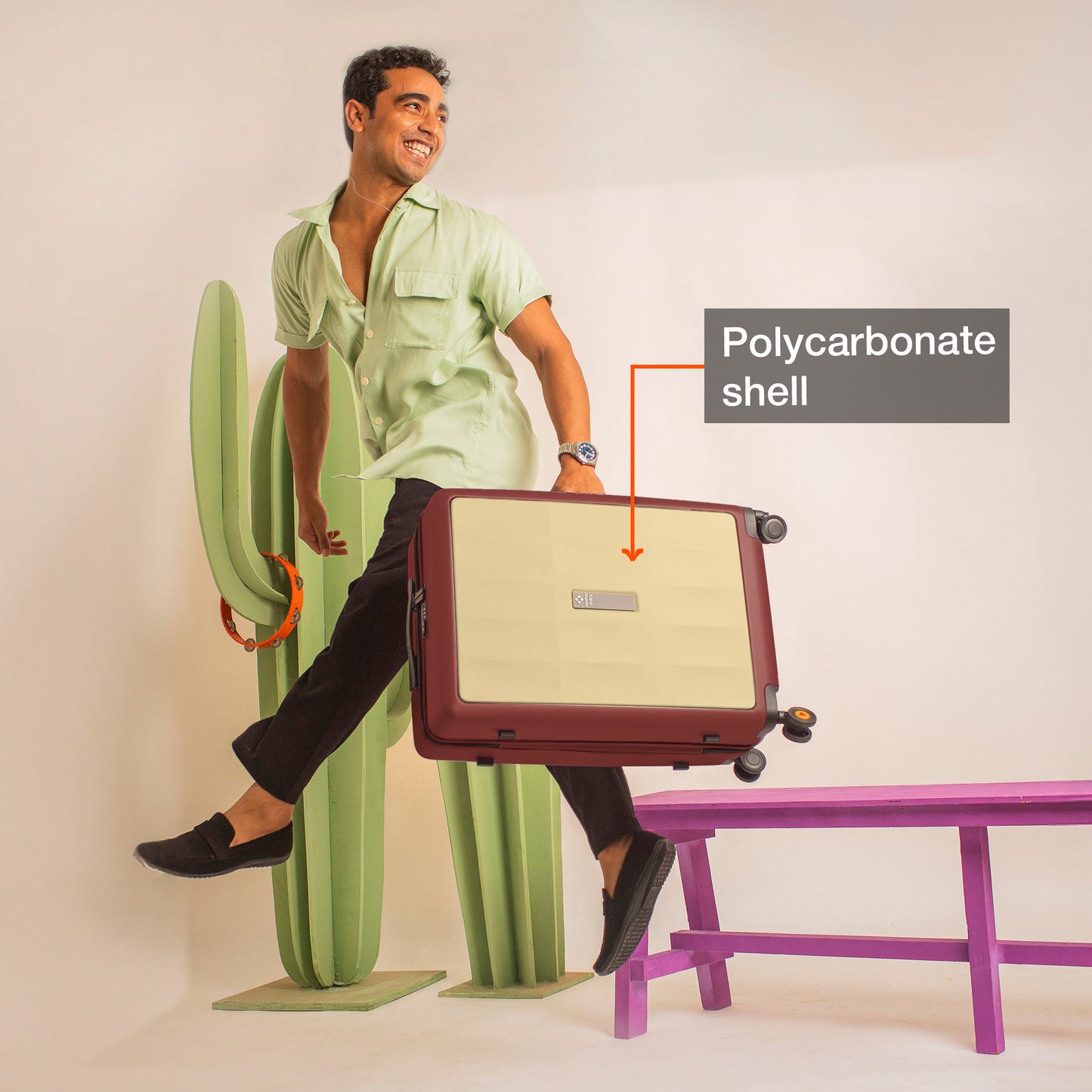 Nasher Miles Zanzibar TSA Lock Hard-Sided Polycarbonate Check-in Luggage Yellow Maroon 28 inch |75 Trolley Bag| Suitcase