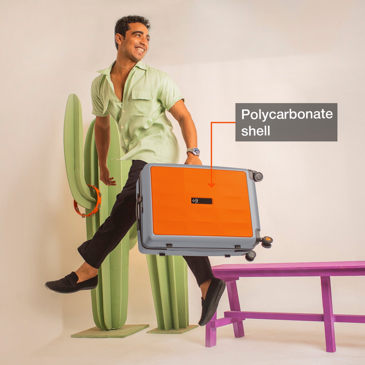 Nasher Miles Zanzibar TSA Lock Hard-Sided Polycarbonate Check-in Luggage Orange Grey 24 inch |65 Trolley Bag| Suitcase