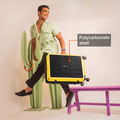 Nasher Miles Zanzibar TSA Lock Hard-Sided Polycarbonate Check-in Luggage Black Yellow 28 inch |75 Trolley Bag| Suitcase