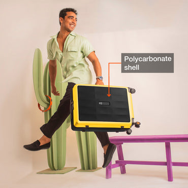 Nasher Miles Zanzibar TSA Lock Hard-Sided Polycarbonate Check-in Luggage Black Yellow 24 inch |65 Trolley Bag| Suitcase