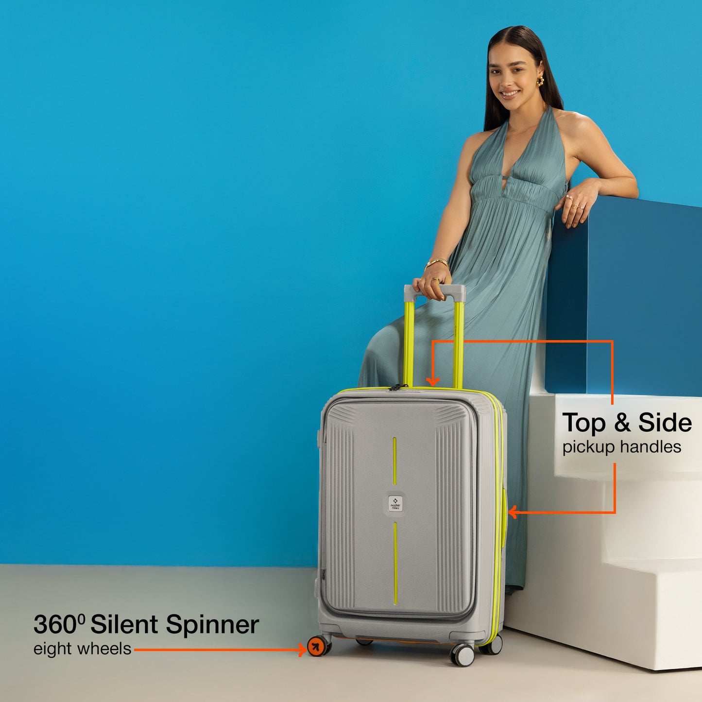 Nasher Miles Alexandria Hard-Sided Polypropylene TSA Lock Check-in Luggage 24 inch | 65cm | 8 Wheels Medium Trolley Bag for Travel | Suitcase (Grey Green)