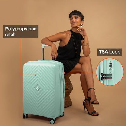 Nasher Miles Antwerp Hard-Sided Polypropylene Check-in Luggage 28 inch | 75cm TSA Lock 8 Wheels & Expander Large Trolley Bag for Travel | Suitcase (Pastel Green)