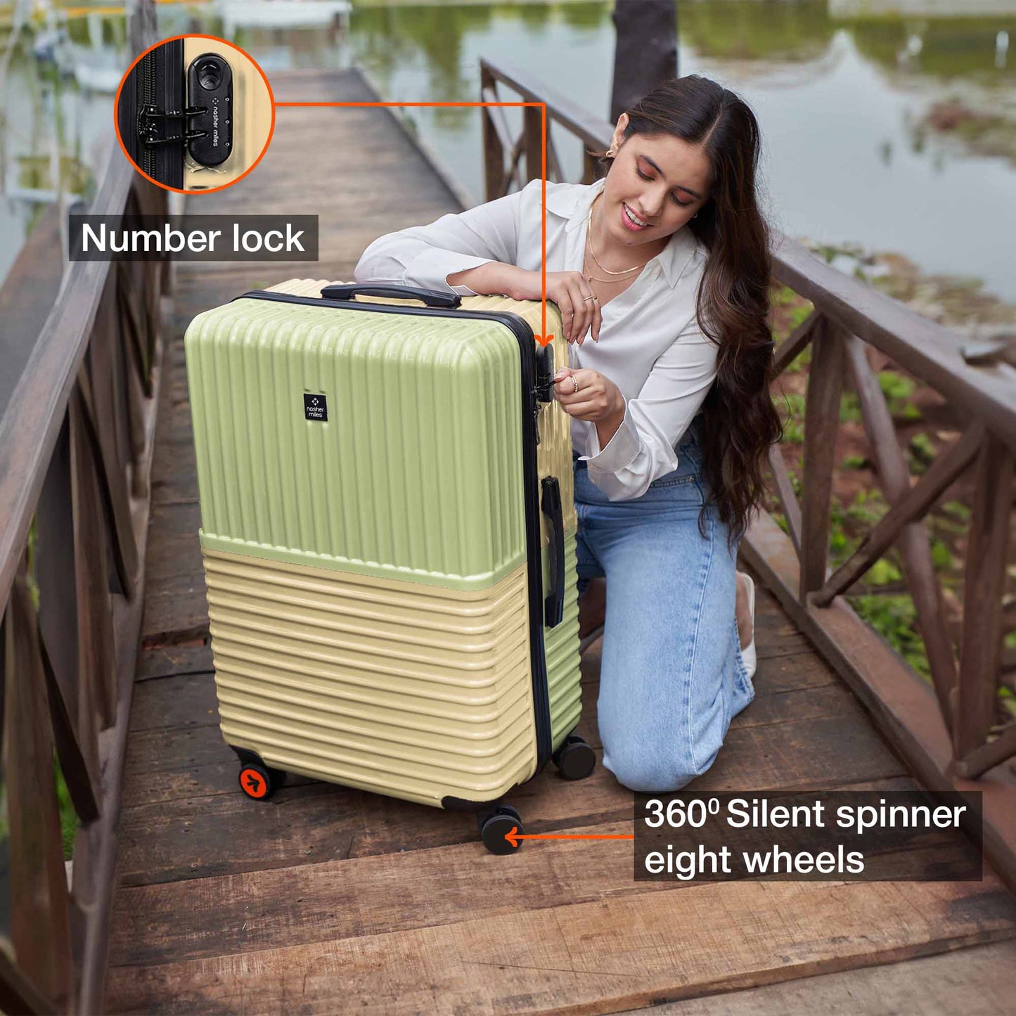 Nasher Miles Istanbul Hard-Sided ABS and PC Check-in Luggage 28 inch | 75cm | 8 Wheels Large Trolley Bag for Travel | Suitcase (Green Yellow)