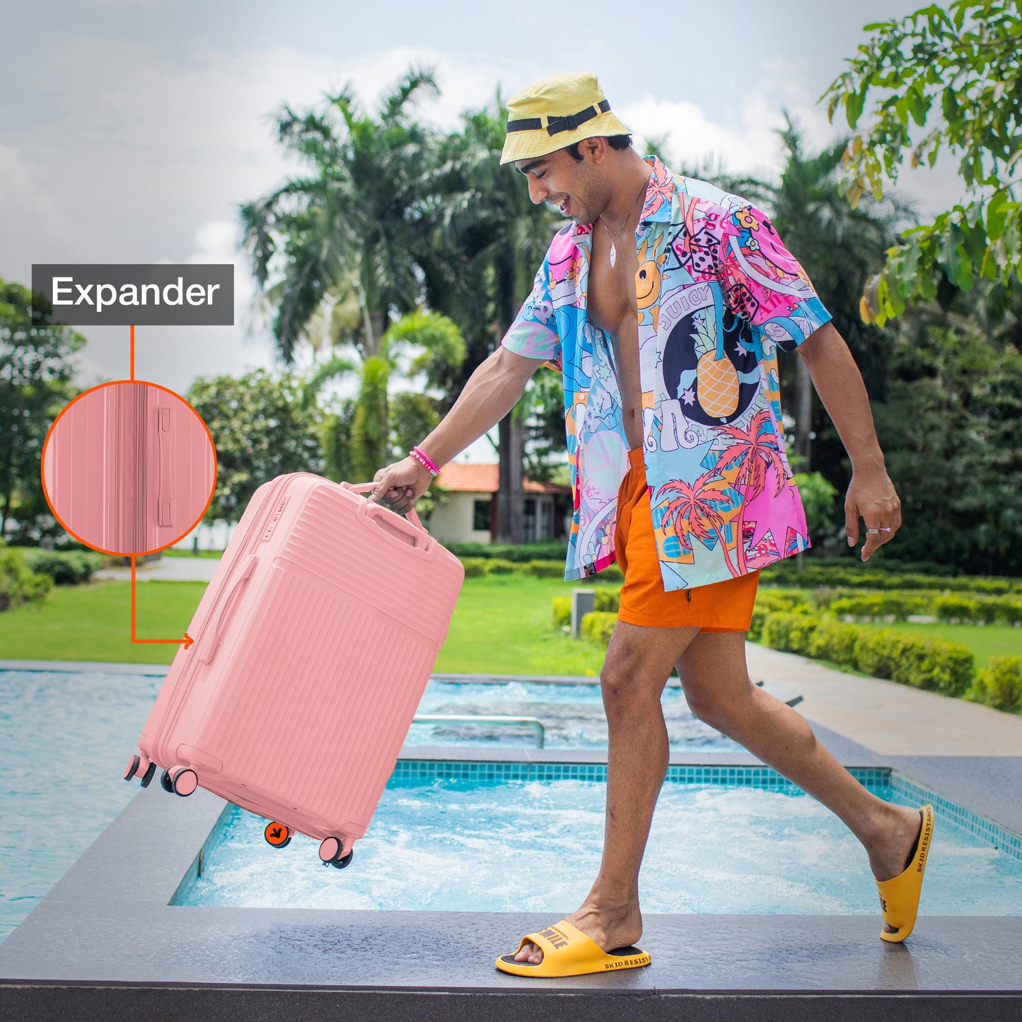 Nasher Miles Krabi Expander Hard-Sided Polypropylene Check-in Luggage Peach 28 inch |75 Trolley Bag