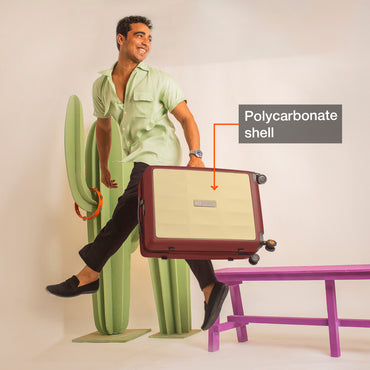 Nasher Miles Zanzibar TSA Lock Hard-Sided Polycarbonate Check-in Luggage Yellow Maroon 24 inch |65 Trolley Bag| Suitcase