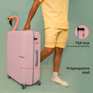 Nasher Miles Havelock TSA Lock and Anti-Theft Hard-Sided Polypropylene Check-in Luggage Pink 24 inch |65 Trolley Bag | Suitcase