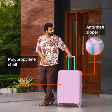 Nasher Miles Capri Hard-Sided Polypropylene Check-in Luggage 28 inch | 75cm | 8 Wheels Large Trolley Bag for Travel | Suitcase (Purple & Teal)