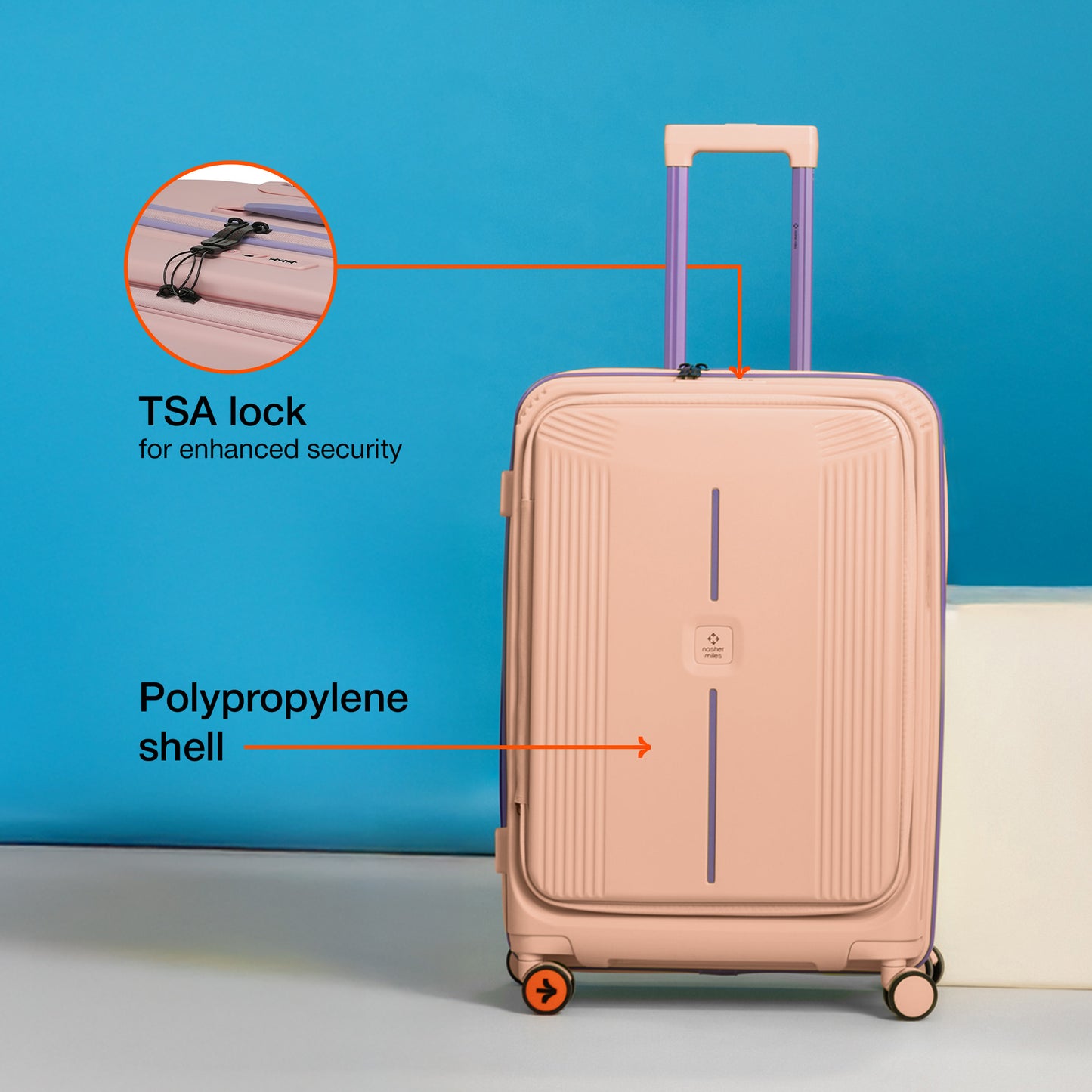 Nasher Miles Alexandria Hard-Sided Polypropylene TSA Lock Check-in Luggage 28 inch | 75cm | 8 Wheels Large Trolley Bag for Travel | Suitcase (Peach Grey)
