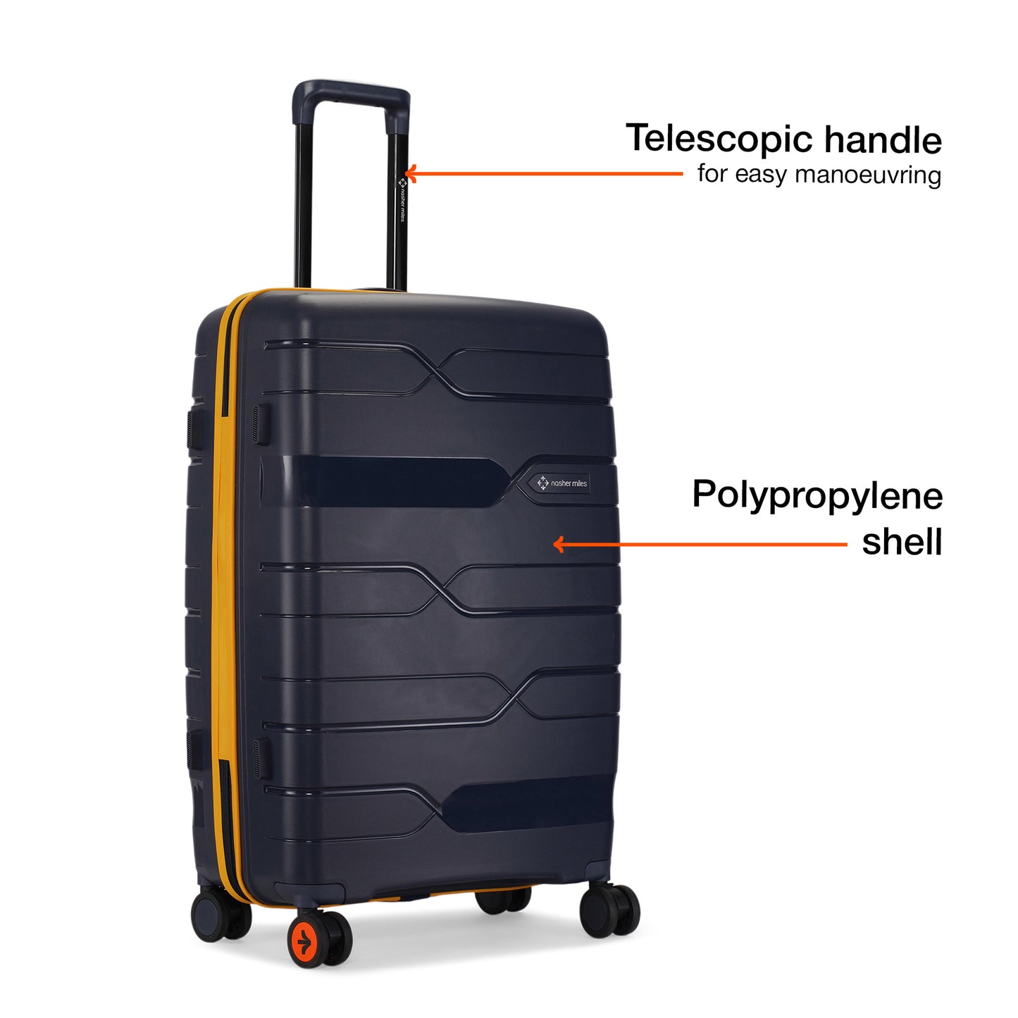 Nasher Miles Cannes Hard-sided Polypropylene Check-In Luggage Navy Blue Yellow 28 inch | 75 cm Large Trolley bag