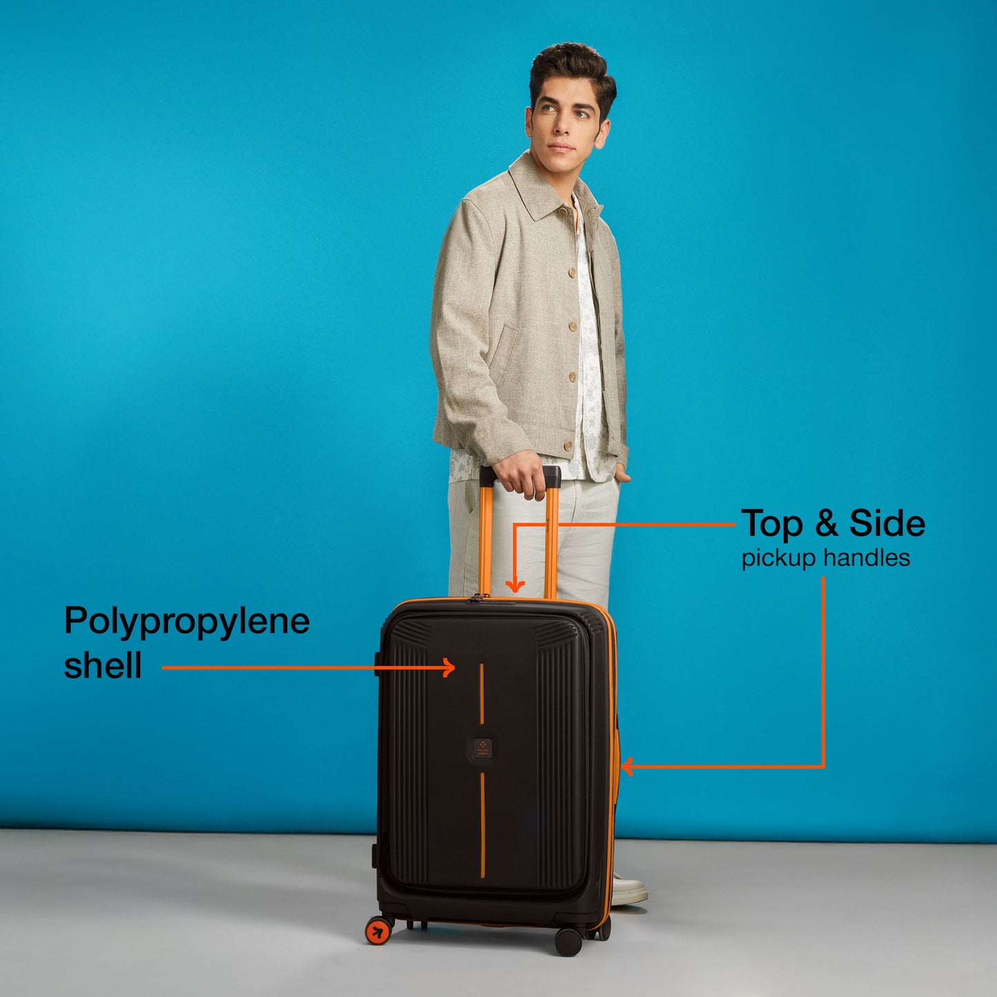 Nasher Miles Alexandria Hard-Sided Polypropylene TSA Lock Check-in Luggage 24 inch | 65cm | 8 Wheels Medium Trolley Bag for Travel | Suitcase (Black Orange)