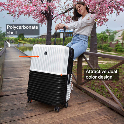 Nasher Miles Istanbul Hard-Sided ABS and PC Check-in Luggage 28 inch | 75cm | 8 Wheels Large Trolley Bag for Travel | Suitcase (Black White)