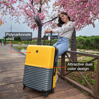 Nasher Miles Istanbul Hard-Sided ABS and PC Check-in Luggage 24 inch | 65cm | 8 Wheels Medium Trolley Bag for Travel | Suitcase (Yellow Grey)