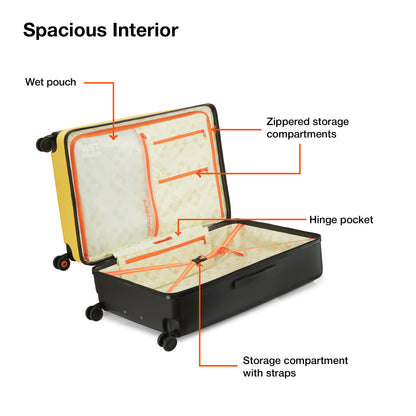 Nasher Miles Zanzibar TSA Lock Hard-Sided Polycarbonate Check-in Luggage Black Yellow 28 inch |75 Trolley Bag| Suitcase