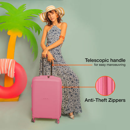 Nasher Miles Hawaii TSA Lock and Anti-Theft Hard-Sided Polypropylene Check-in Luggage Pink 28 inch |75 Trolley Bag | Suitcase