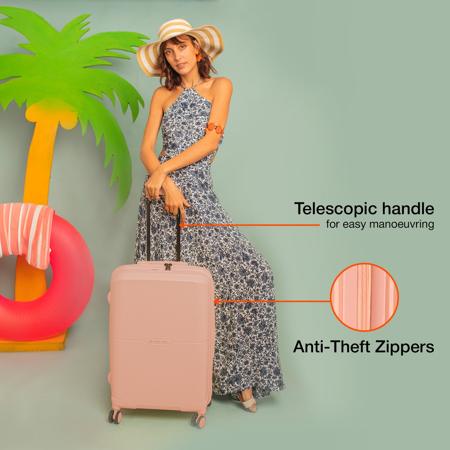 Nasher Miles Hawaii TSA Lock and Anti-Theft Hard-Sided Polypropylene Check-in Luggage Peach 28 inch |75 Trolley Bag | Suitcase