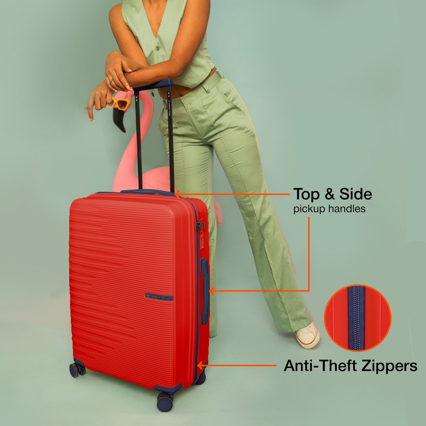 Nasher Miles Havelock TSA Lock and Anti-Theft Hard-Sided Polypropylene Check-in Luggage Red 24 inch |65 Trolley Bag | Suitcase