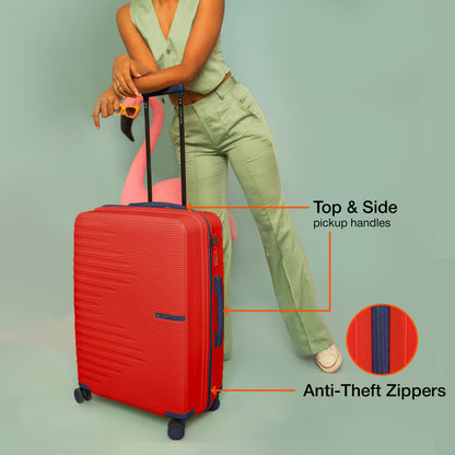 Nasher Miles Havelock TSA Lock and Anti-Theft Hard-Sided Polypropylene Check-in Luggage Red 24 inch |65 Trolley Bag | Suitcase
