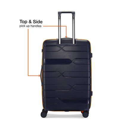 Nasher Miles Cannes Hard-sided Polypropylene Check-In Luggage Navy Blue Yellow 28 inch | 75 cm Large Trolley bag