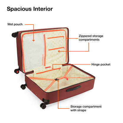 Nasher Miles Zanzibar TSA Lock Hard-Sided Polycarbonate Check-in Luggage Yellow Maroon 28 inch |75 Trolley Bag| Suitcase