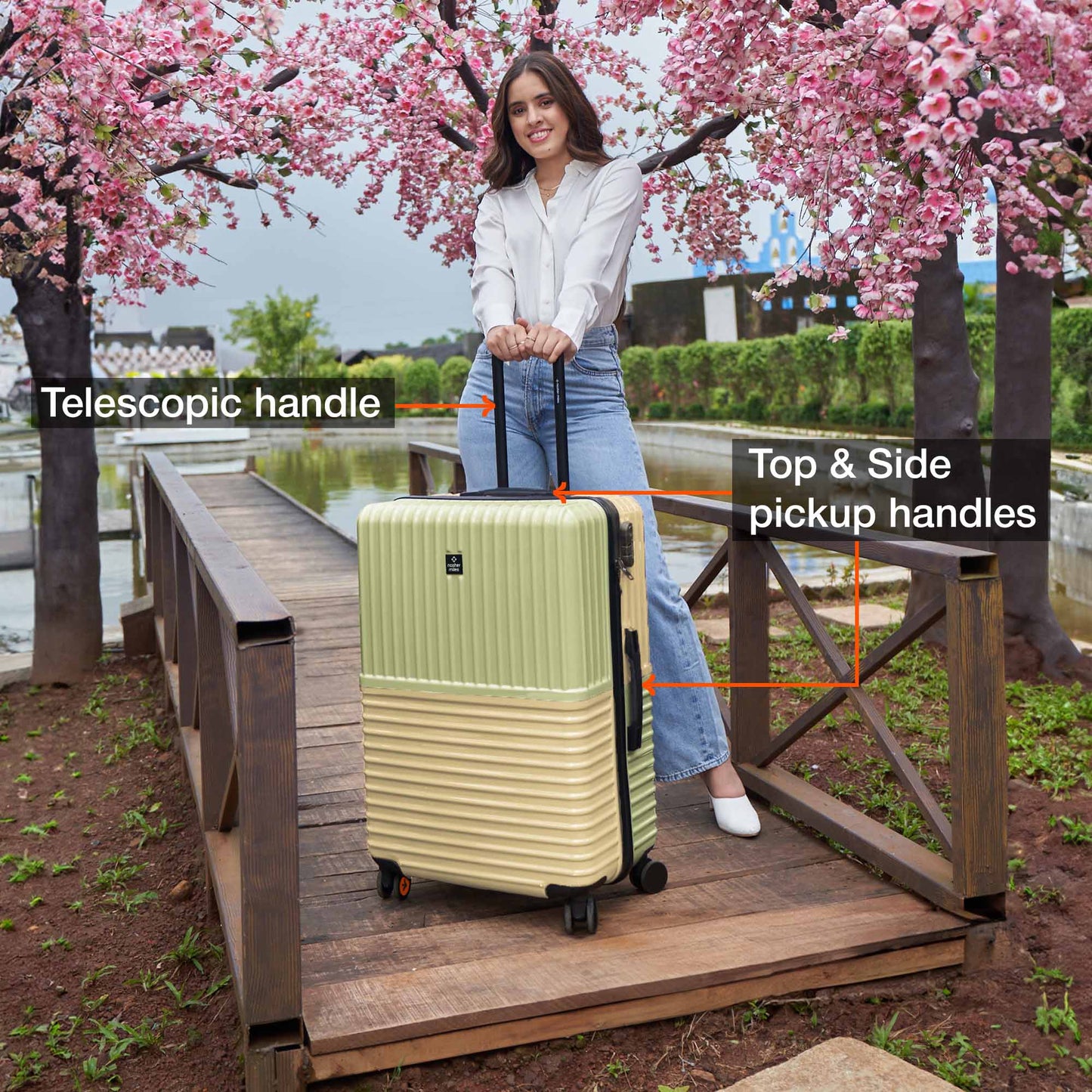 Nasher Miles Istanbul Hard-Sided ABS and PC Check-in Luggage 24 inch | 65cm | 8 Wheels Medium Trolley Bag for Travel | Suitcase (Green Yellow)