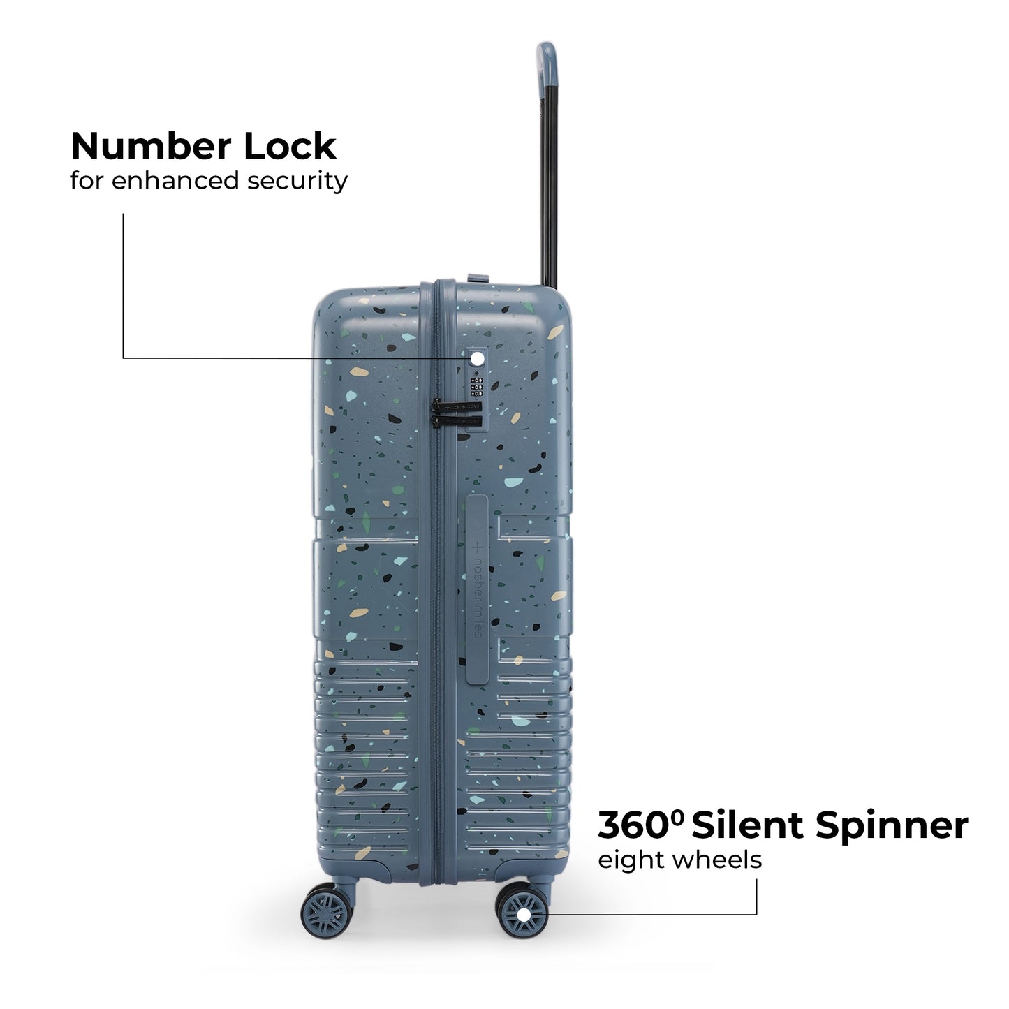 Nasher Miles Venice Hard-Sided Polycarbonate Check-in Terrazzo Printed Luggage 28 inch | 75cm | 8 Wheels Large Trolley Bag for Travel | Suitcase (Blue)