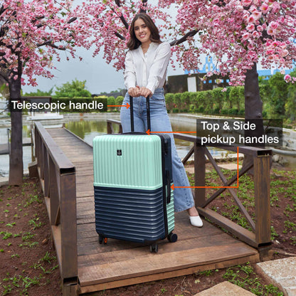 Nasher Miles Istanbul Hard-Sided ABS and PC Check-in Luggage 24 inch | 65cm | 8 Wheels Medium Trolley Bag for Travel | Suitcase (Teal Dark Blue)