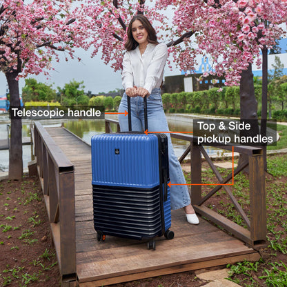 Nasher Miles Istanbul Hard-Sided ABS and PC Check-in Luggage 24 inch | 65cm | 8 Wheels Medium Trolley Bag for Travel | Suitcase (Dark Blue)