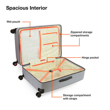 Nasher Miles Zanzibar TSA Lock Hard-Sided Polycarbonate Check-in Luggage Orange Grey 24 inch |65 Trolley Bag| Suitcase