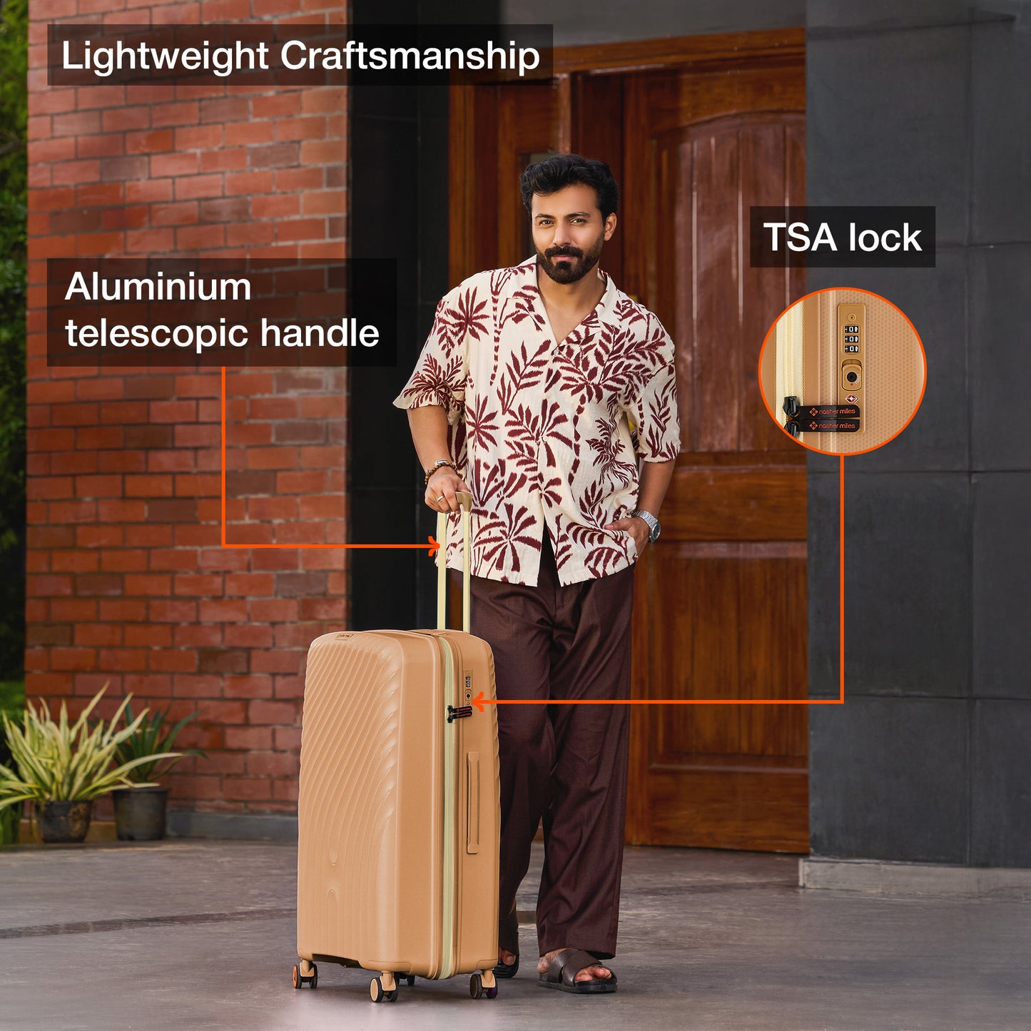 Nasher Miles Capri Hard-Sided Polypropylene Check-in Luggage 28 inch | 75cm | 8 Wheels Large Trolley Bag for Travel | Suitcase (Champagne & RoseGold)