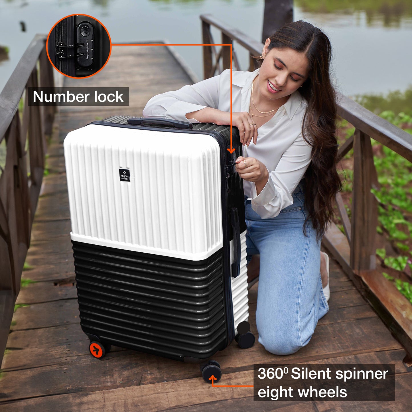 Nasher Miles Istanbul Hard-Sided ABS and PC Check-in Luggage 28 inch | 75cm | 8 Wheels Large Trolley Bag for Travel | Suitcase (Black White)