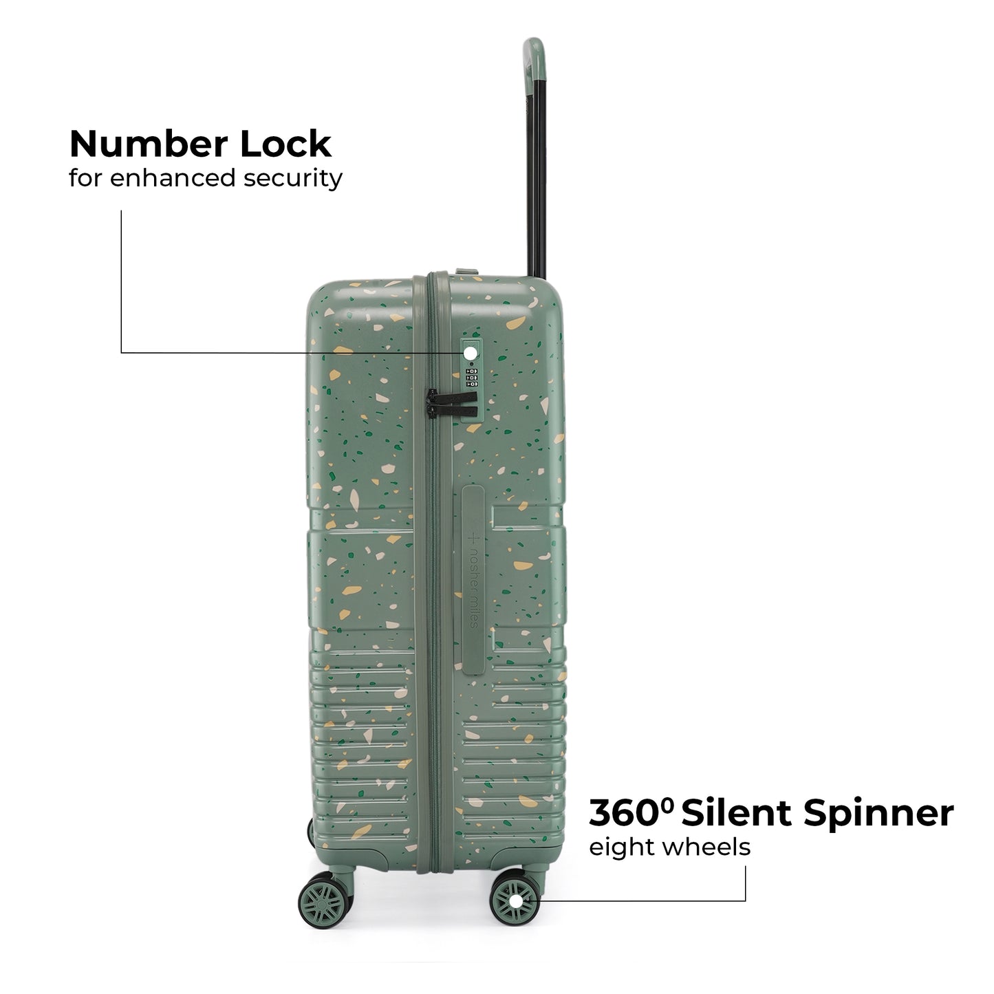 Nasher Miles Venice Hard-Sided Polycarbonate Check-in Terrazzo Printed Luggage 28 inch | 75cm | 8 Wheels Large Trolley Bag for Travel | Suitcase (Green)