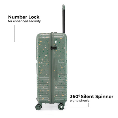 Nasher Miles Venice Hard-Sided Polycarbonate Check-in Terrazzo Printed Luggage 28 inch | 75cm | 8 Wheels Large Trolley Bag for Travel | Suitcase (Green)
