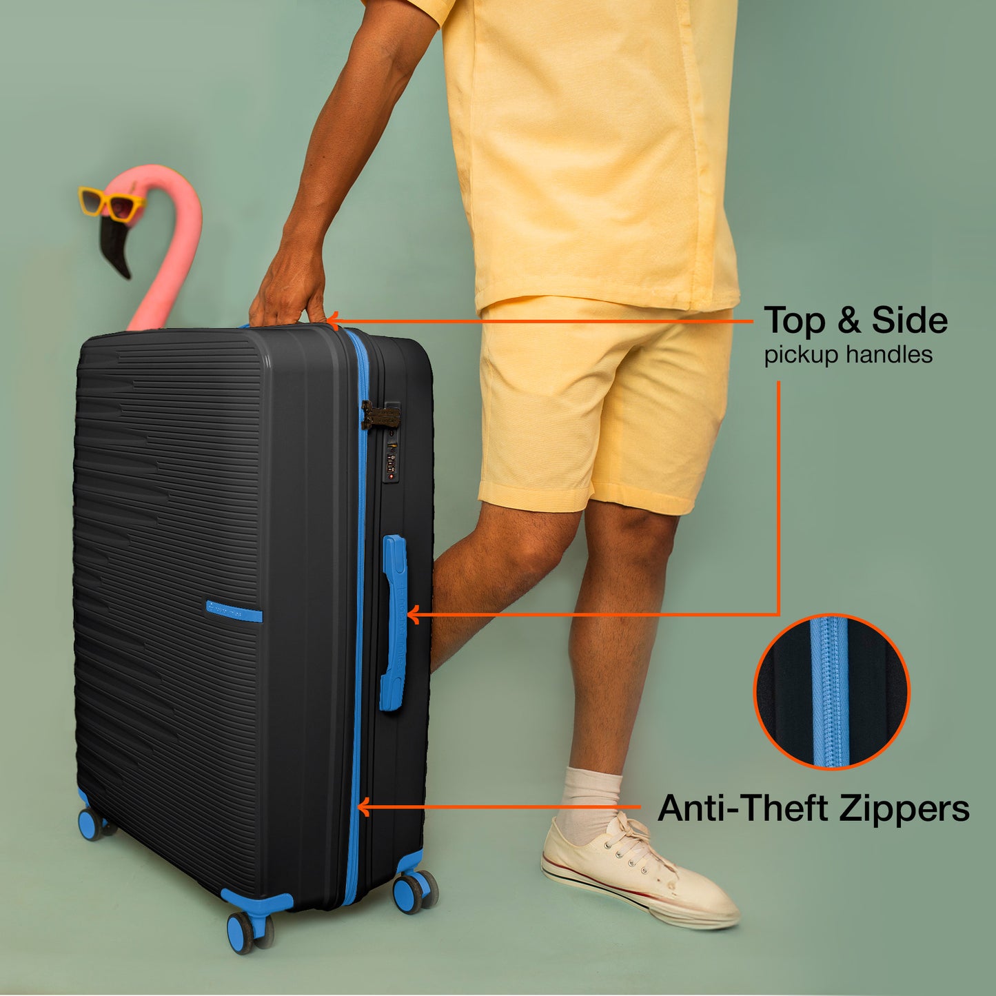 Nasher Miles Havelock TSA Lock and Anti-Theft Hard-Sided Polypropylene Check-in Luggage Black 24 inch |65 Trolley Bag | Suitcase