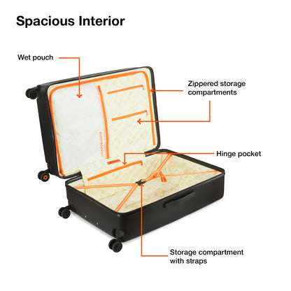 Nasher Miles Zanzibar TSA Lock Hard-Sided Polycarbonate Check-in Luggage Grey Black 28 inch |75 Trolley Bag| Suitcase