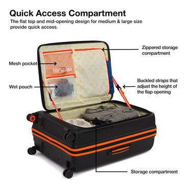 Nasher Miles Alexandria Hard-Sided Polypropylene TSA Lock Check-in Luggage 28 inch | 75cm | 8 Wheels Large Trolley Bag for Travel | Suitcase (Black Orange)