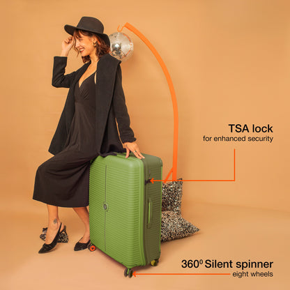 Nasher Miles Dubai TSA Lock Hard-Sided Polypropylene Check-in Luggage 24 inch | 65cm | 8 Wheels Medium Trolley Bag for Travel | Suitcase (Green Brown)